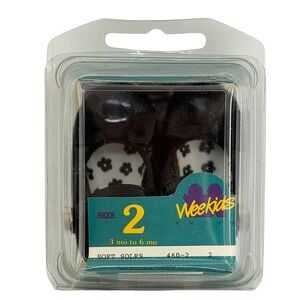 VTG Wee Kids Mary Jane Black Patent Bow Dress Shoes Baby Girl 3-6M Size 2 Floral